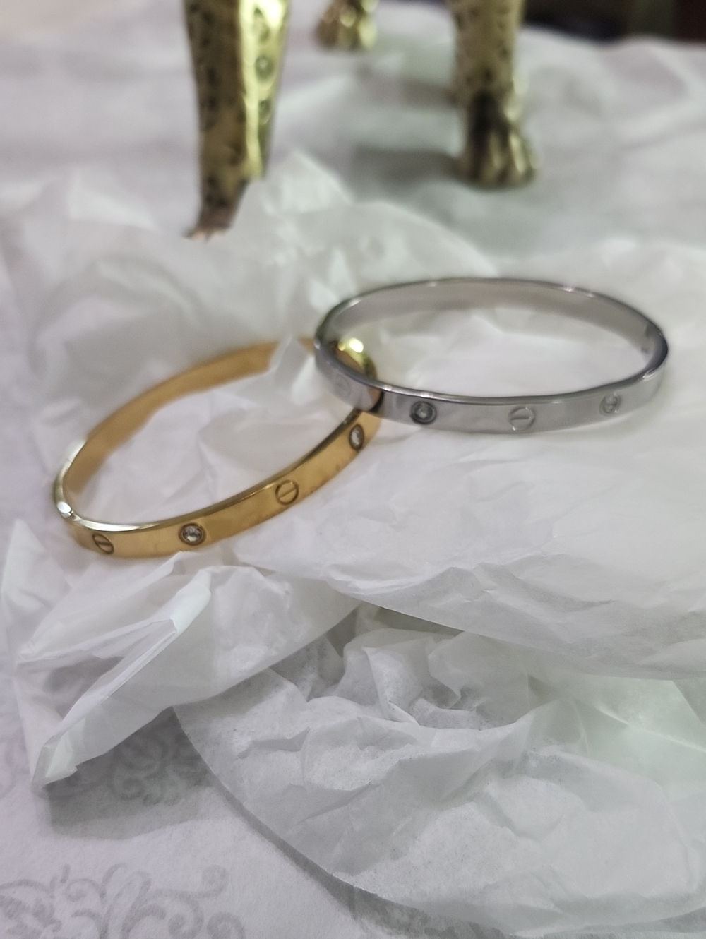 Classic Gold and Silver Screw-Accent Bangle Set NWOT 7"